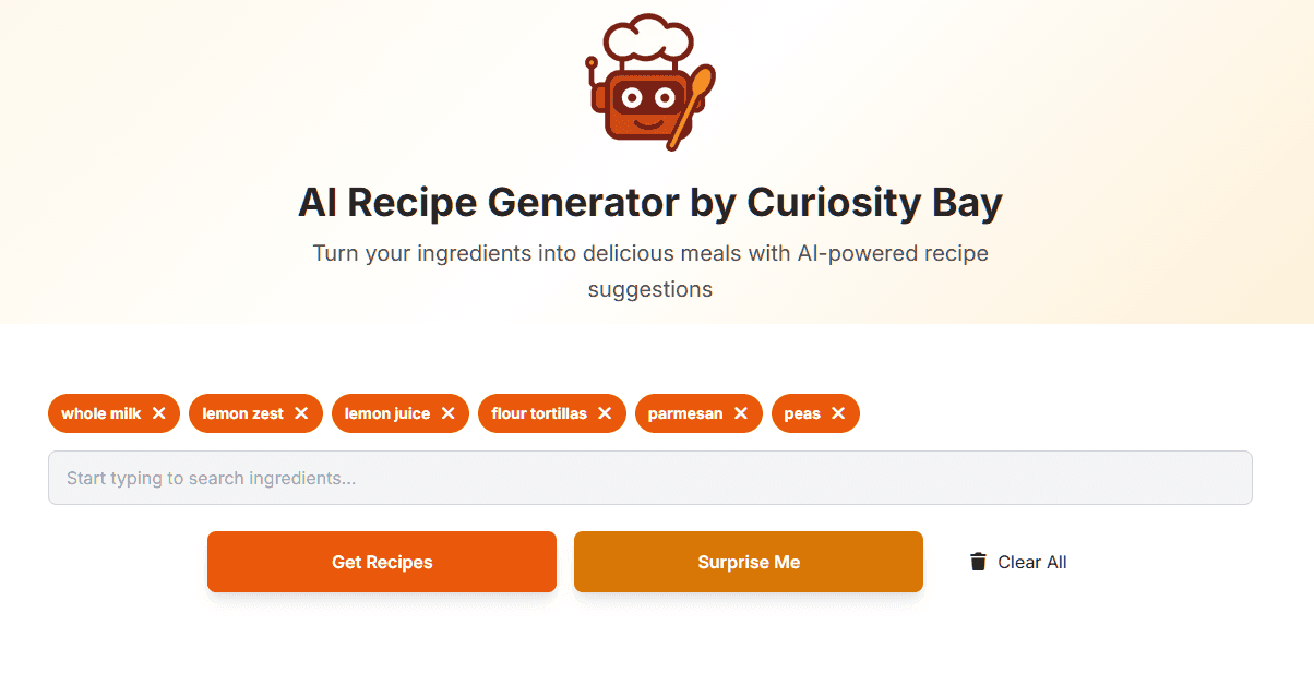 AI Recipes Application Screenshot